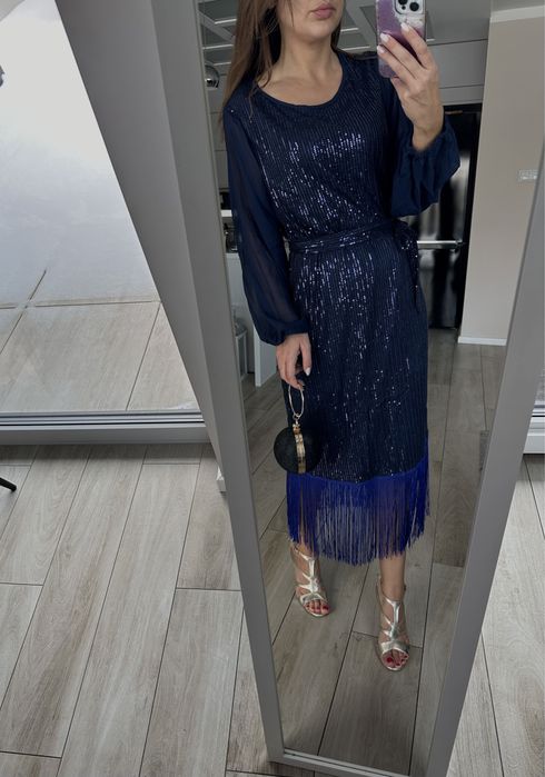 Sukienka midi fredzle cekiny granatowa 46 XXXL