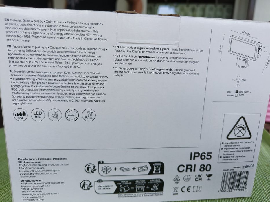 Naświetlacz   z czujnikiem  LED  20W GoodHome