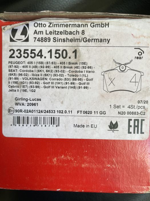 Колодки і Otto Zimmermann /Germany 23554.150.1