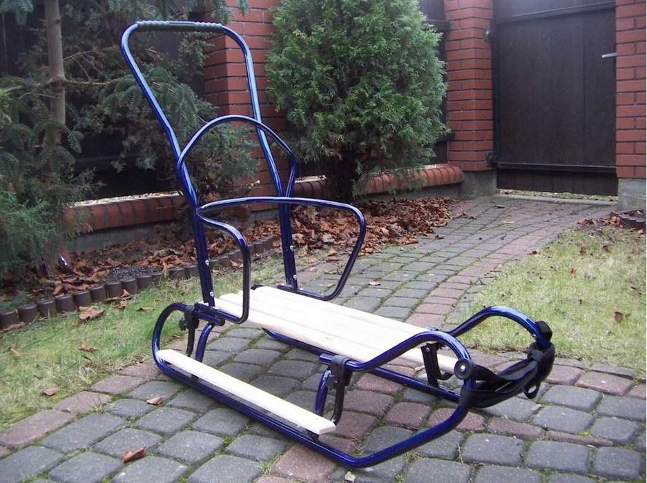 Polskie Sanki +oparcie +pchacz (Długość 105 Cm) +śpiworek +podnóżki