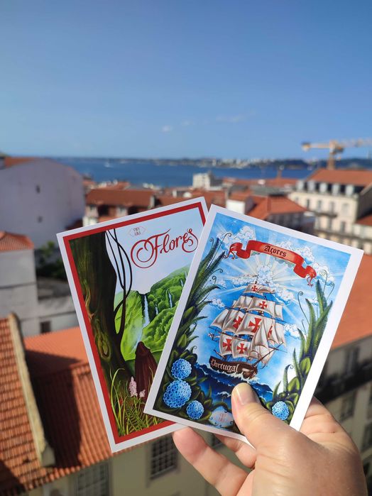 Lenço seda e postais dedicado ao Açores