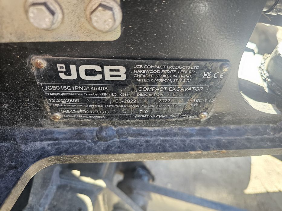 Minikoparka JCB 16C-1, 2022r, 550mth! 3 łyżki, jak 8018, ec18, kx016