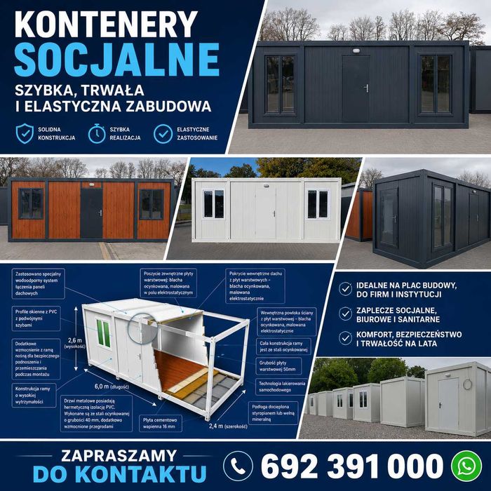 Kontener biały 6 x 2,4 m! Biurowy, socjalny, mieszkalny. Od ręki !
