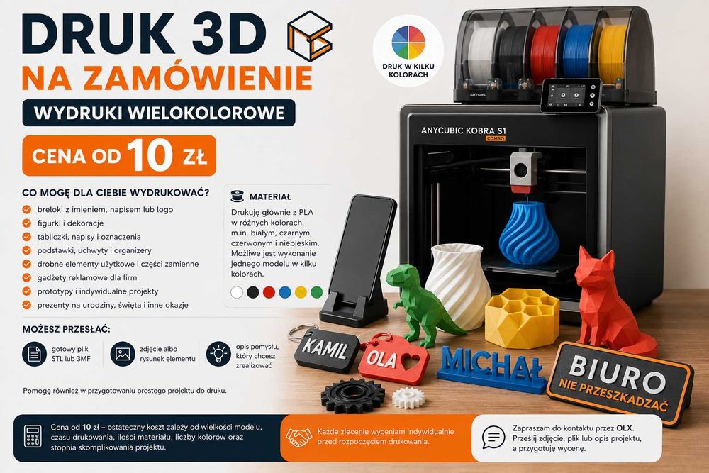 Druk 3D na zamówienie – wydruki wielokolorowe | Cena od 10 zł