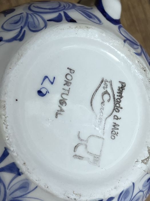 Açucareiro em Cerâmica Portuguesa Pintado à Mão - Azul e Branco