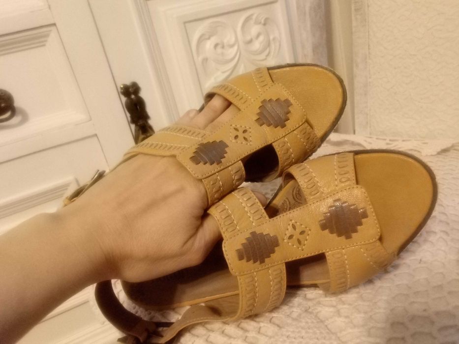 Hotter skórzane sandały damskie etno Boho letnie buty 37,5 na obcasie