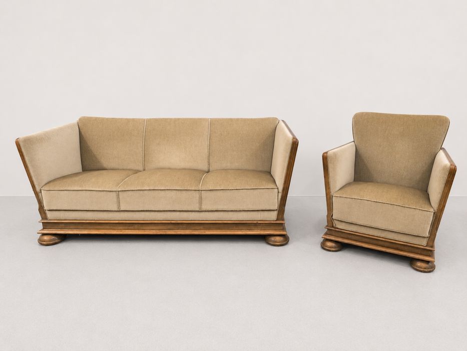 Ładny dębowy zestaw wypoczynkowy Art Deco sofa fotel dowóz wysyłka