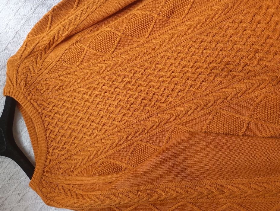 Primark L-XL jaskrawy pomarańczowy NOWY sweter bawełniany warkocze