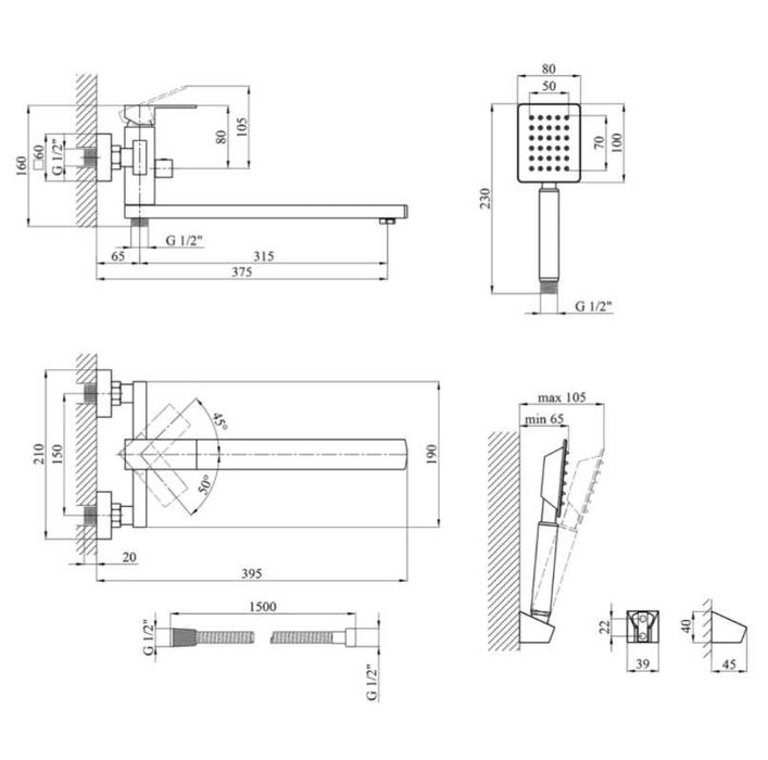 Змішувач для ванної Kroner KRP Edelstahl Kubus - ESG070