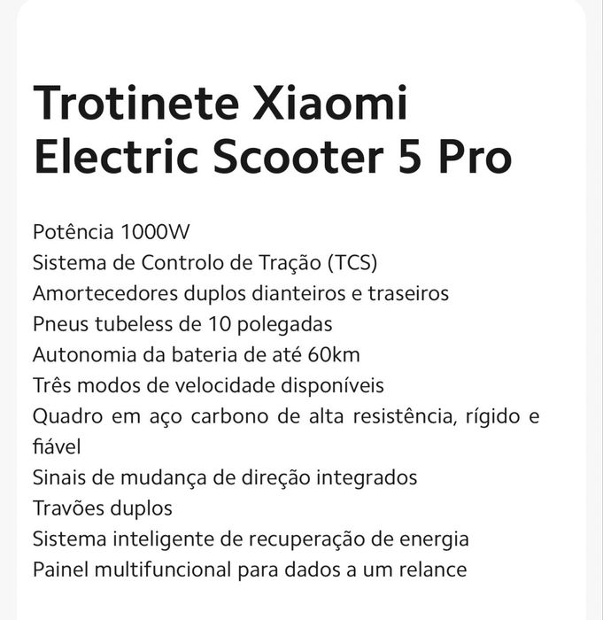 Trotinete Xiaomi Electric Scooter 5 Pro 2025 - com seguro incluido