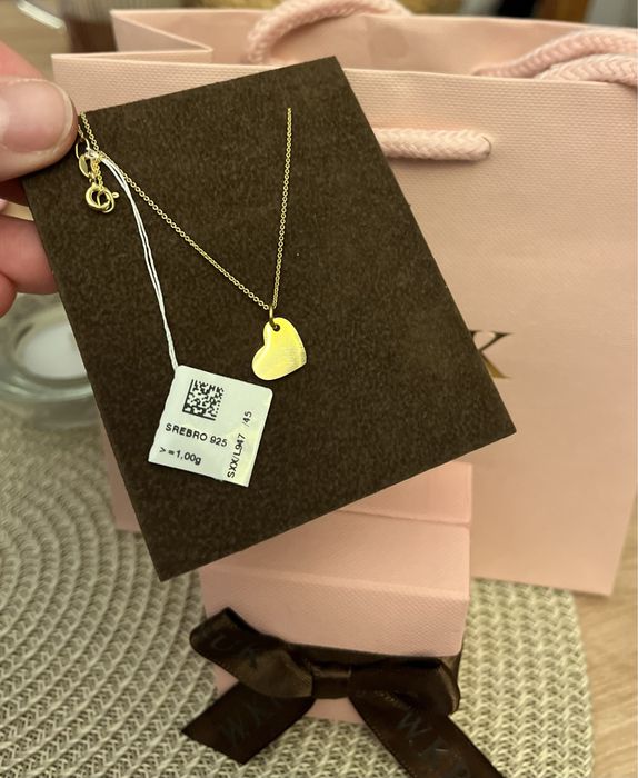 Nowy naszyjnik złoty, łańcuszek W.Kruk serce