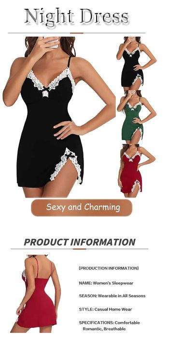 Seksowna koszula nocna koronkowa jedwab satyna dekolt czerwony roz M