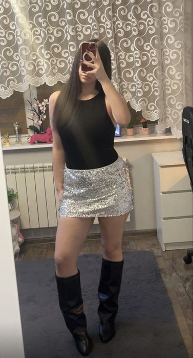 Spodnica cekinowa srebrna shein L