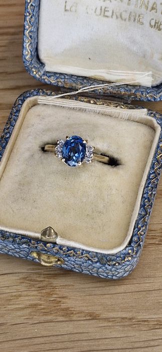 Retro pierścionek Anglia złoto 9 k topaz cyrkonia diament  R6