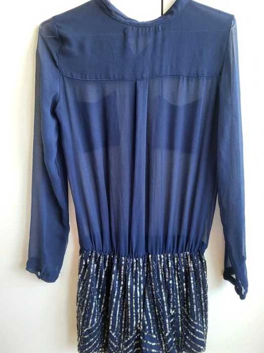 Macacão Curto Azul Marinho com Lantejoulas Douradas - ZARA