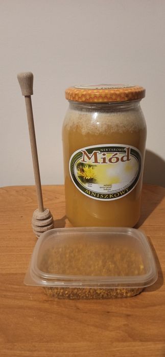 Miód mniszkowy 0.9l + pyłek  pszczeli  pudełko 100 ml