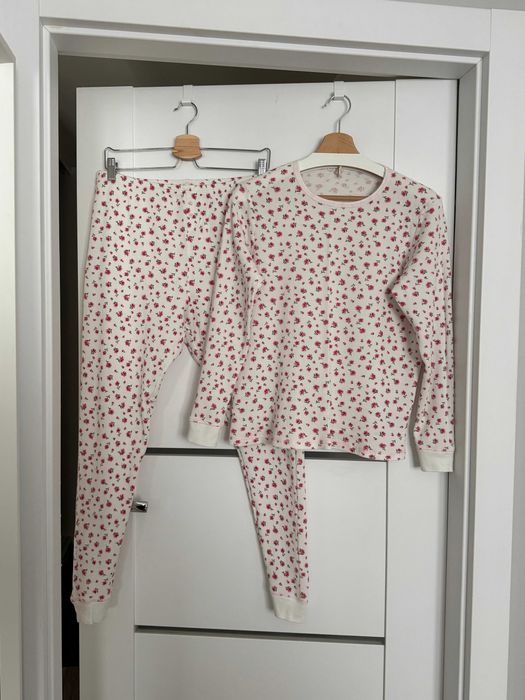 Poppy and Clay komplet piżama XL 100% bawełna organiczna długi rękaw nogawki kwiaty prążek ściągacze