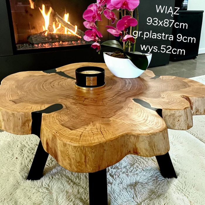 Stolik kawowy 93x84cm live edge plaster drewna loft