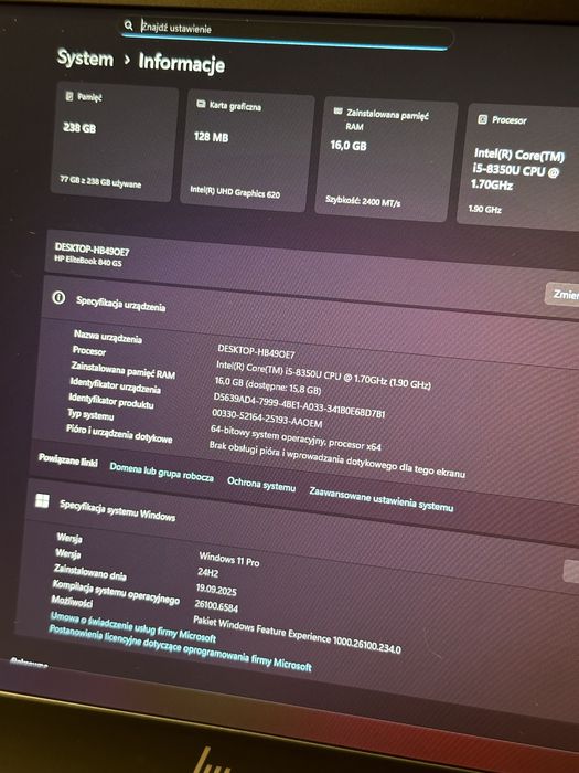 Laptop HP Elitebook 840 G5 i5 8350U 16GB RAM