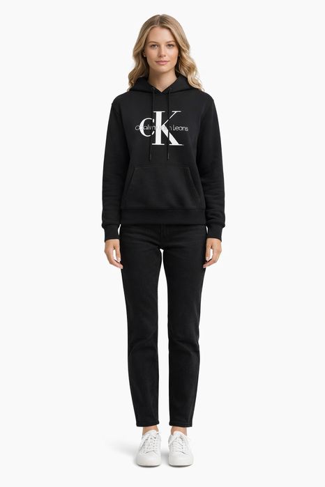 Calvin klein jeans czarna bluza z kapturem z logo xs 1i3a