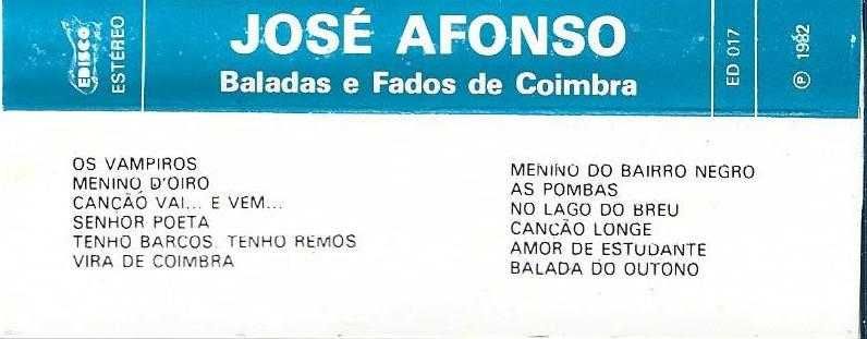 José Afonso	- - - - -		Baladas e Fados de Coimbra	- - - - -	K7