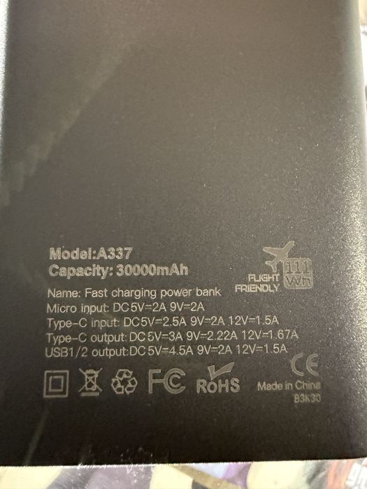 Power Bank Aspor A337 30000mAh 22,5w (повербанк)
