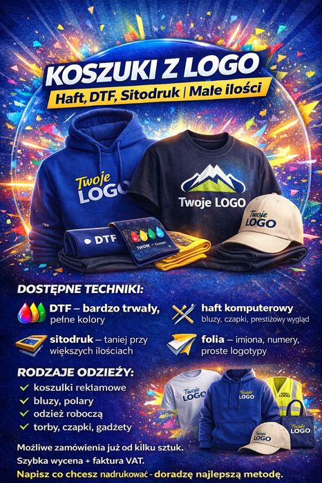Nadruk na koszulkach i bluzach | Logo firmy | DTF / Sitodruk