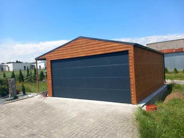 Garaż Blaszany dwuspadowy z automatyczną bramą segmentową TANIO