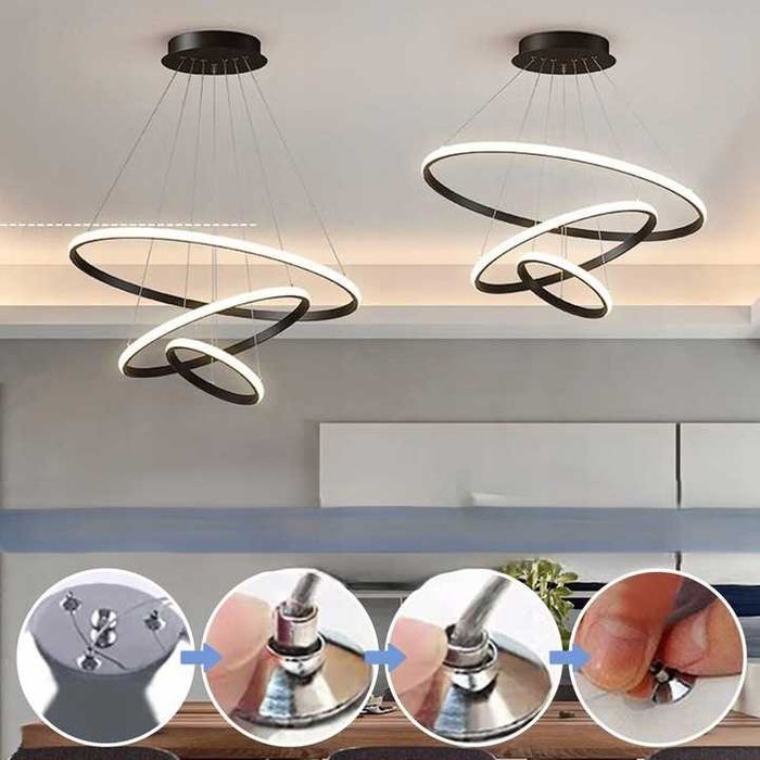 KSIBNW Nowoczesny Żyrandol LED 3 Pierścienie 45W