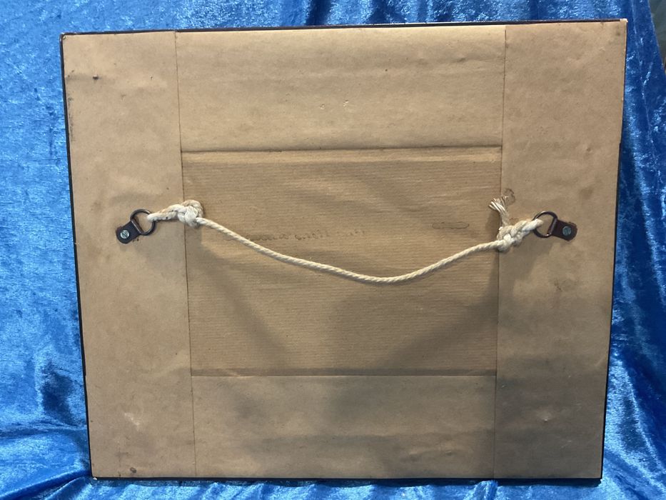 Quadro pintura on board frente com vidro peça vintage 34x29cm