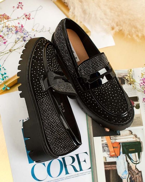 3 KOLORY 36 37 38 mokasyny 39 40 41 z cyrkoniami zamszowe gruba podesz