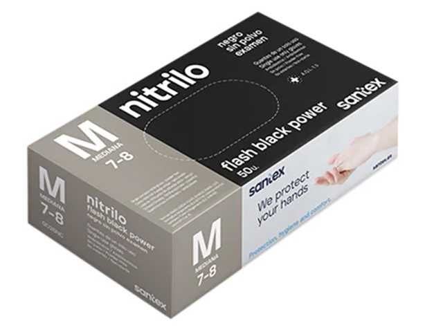 Luvas Nitrilo Descartáveis s/Pó Preto - Caixa 50 Un | Santex GD26N