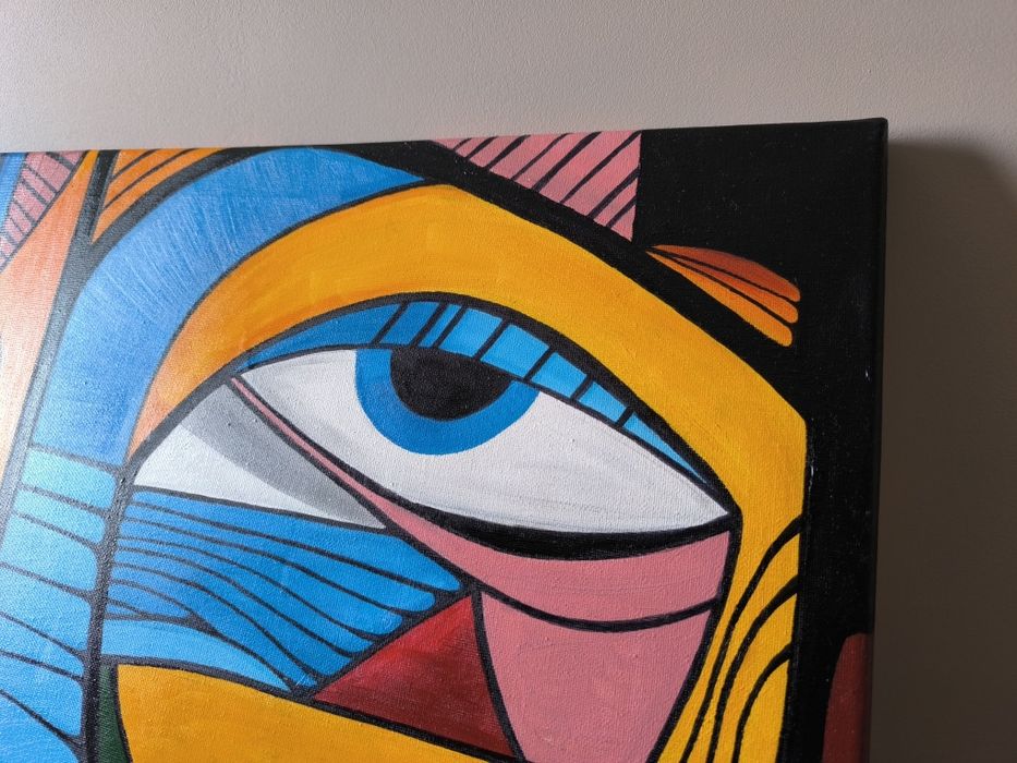 Obraz olejny kubizm ręcznie malowany duży 70x50 Certyfikat!