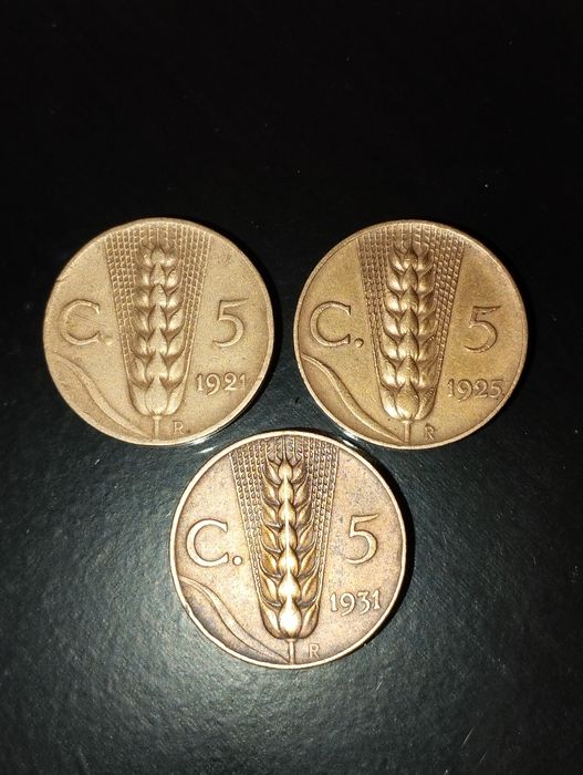 Moedas 5 Centesimi, 10 Centesimi, 20 Centesimi e 2 Liras Itália