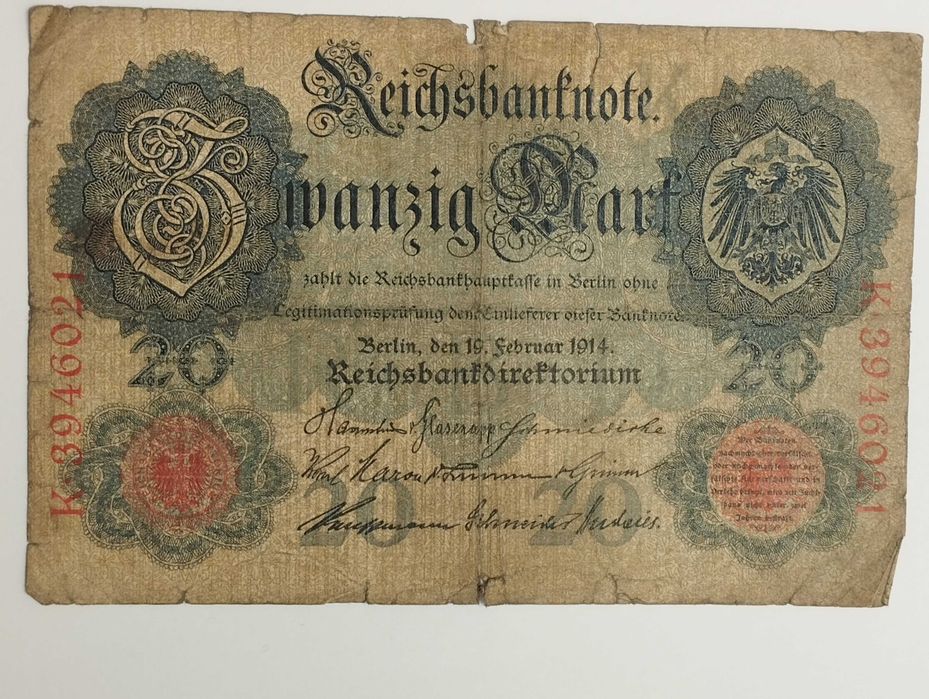 Sprzedam banknot Niemcy 20 marek 1914r. seria K