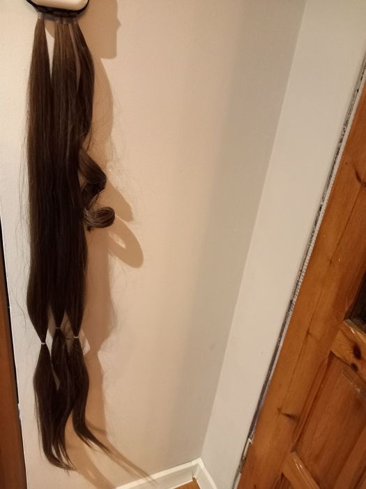 Kok dopinany warkocz  treska popielaty brąz długie 86CM