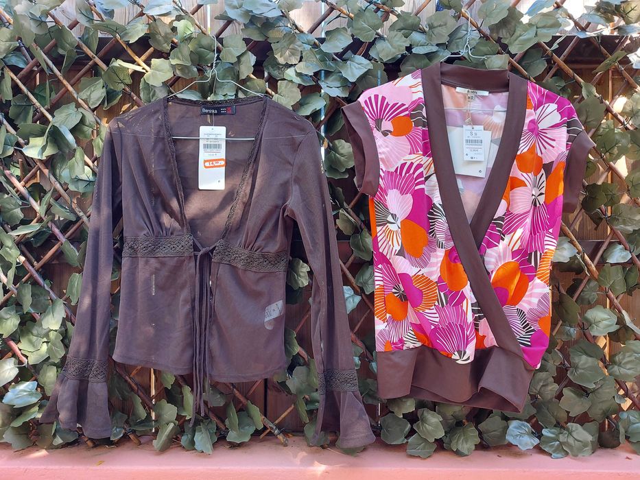 2 peças Bershska c etiqueta - Casaco Castanho + Túnica c padrão -Tam.S