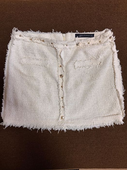 Юбка міні, твідова , біла