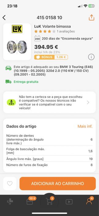 Kit Volante Bimassa LuK  - BMW 3 (E46) 320 d 150cv. Caixa 5vel.