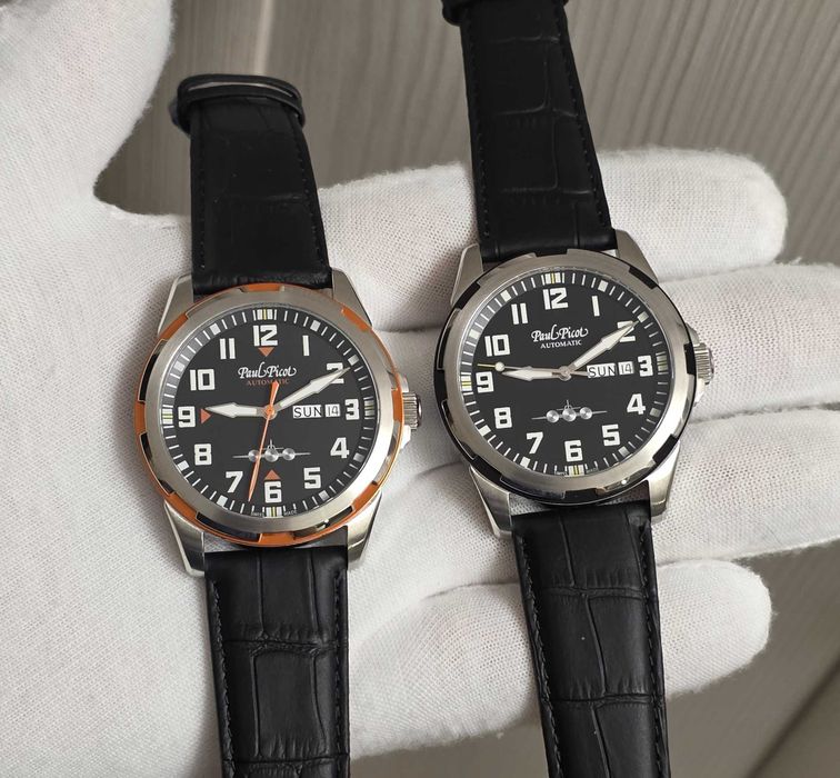Чоловічий годинник Paul Picot Pilot 42mm Black-Orange Automatic новий