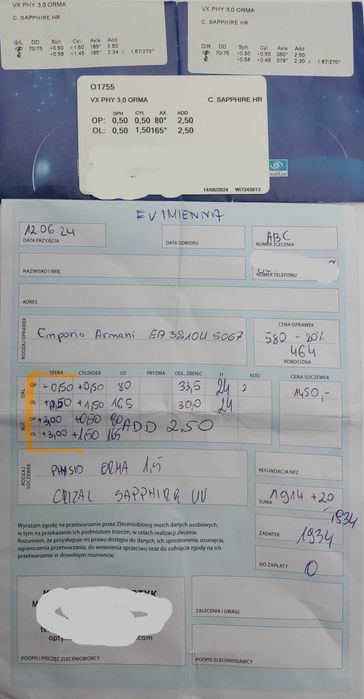 Okulary progresywne Emporio Armani Crizal Sapphire HR