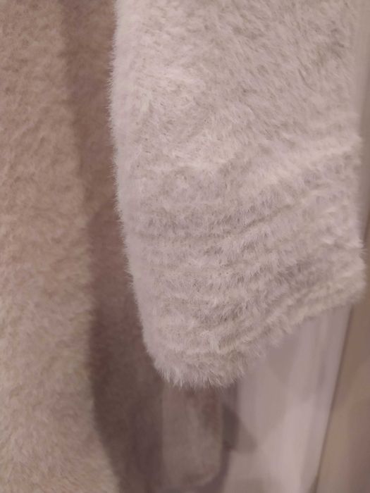 Alpaka długa duża płaszcz kaptur jasny beż