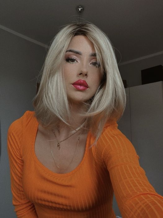 Peruka włosy blond grzywka gęsta jak naturalne nowa premium pasemka