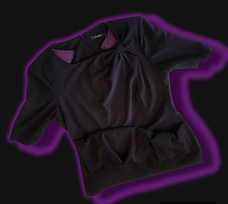 Monnari sukienka czarna elegancka krótki rękaw 42 kokarda wzór wizyta