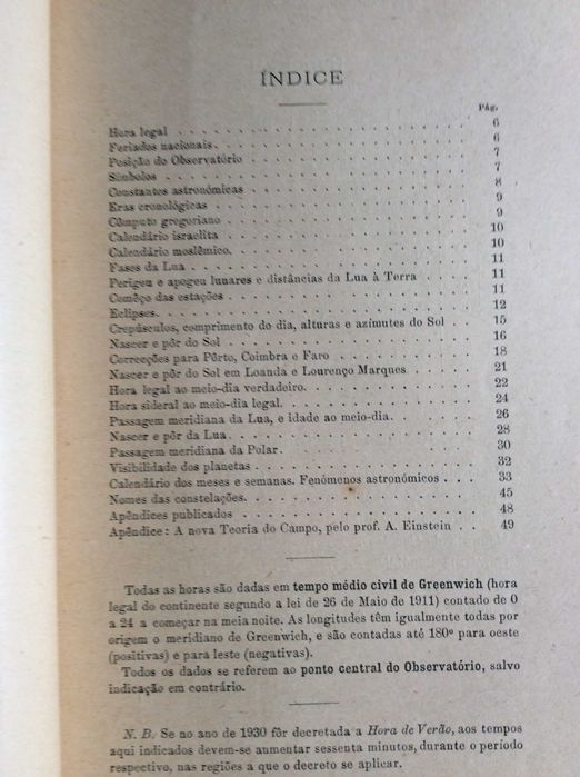 Dados astronomicos para os almanaques de 1930 para Portugal. Ver índice