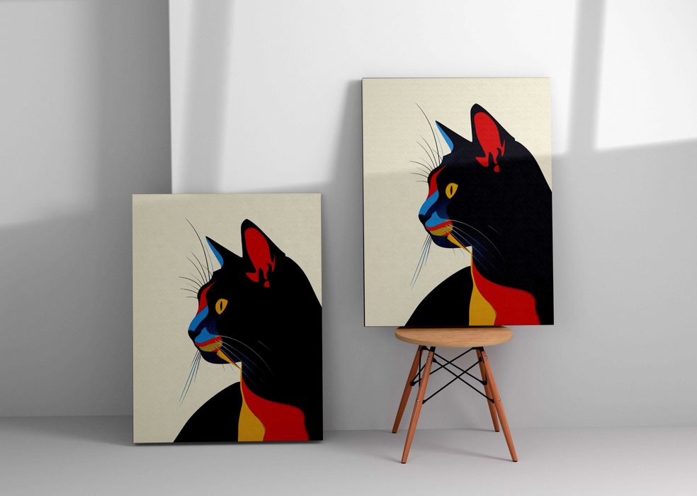 Obraz na płótnie "Geometryczny Kot w Abstrakcji" 60x80 cm