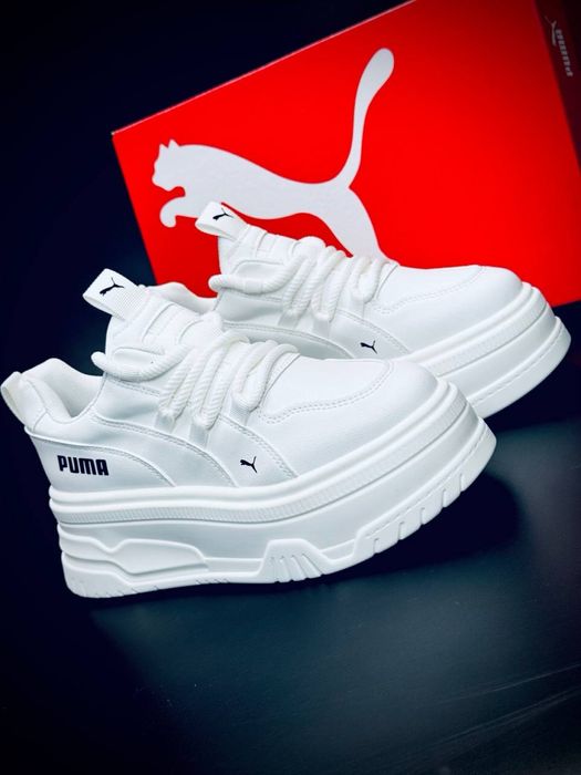 Женские кросовки ботинки Puma пума/белоснежные кожаные кросовки пума