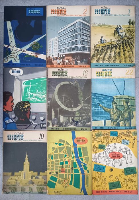 75 czasopism naukowo-technicznych „Młody Technik” z lat 1950–57