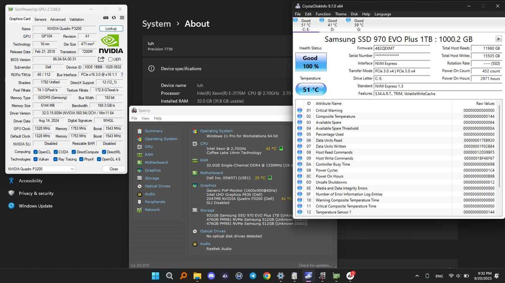 Dell Precision 7730 | 17.3" | E-2176M | 1TB SSD | 32GB RAM DDR4 | Nvidia Quadro P3200 6GB