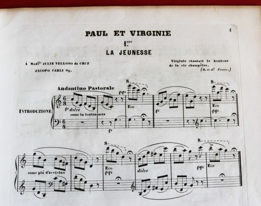 Paul et Virginie pauta musical de Jacopo Carli - Porto Séc. XIX